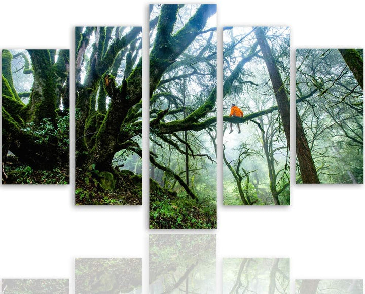 Feeby Wanddeko XXL Landschaft Leinwandbild 5 Teilig Natur Wald Mensch grün 250x120 cm Leinwandbild 2