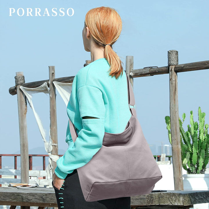 PORRASSO Mädchen Schultertasche Segeltuch Handtasche Damen Tote Bag Shopper Henkeltasche für Schule