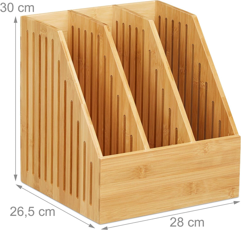 Relaxdays Stehsammler Bambus, 3 Fächer, DIN A4, Büro & Schreibtisch, Zeitschriftensammler, HBT: 30 x