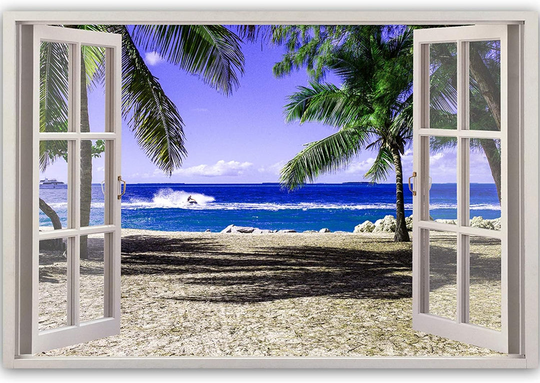 Feeby Viles - Leinwand Bilder - Fensterblick Natur- 90x60 cm- Deko Wohnzimmer - Wandbilder Schlafzim