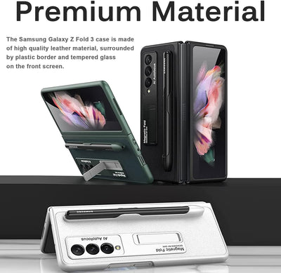 Miimall für Samsung Galaxy Z Fold 3 Hülle mit Stifthalter,Premium Leder Schutzhülle Ultradünn Metall