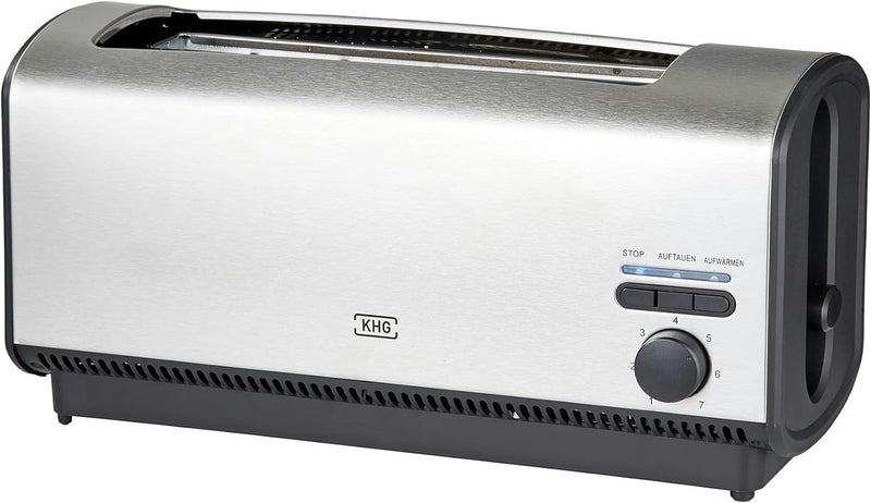 KHG Toaster TO-1200VS | Langschlitztoaster 4 Scheiben Edelstahl matt 1200 W | mit Brötchenaufsatz, 7