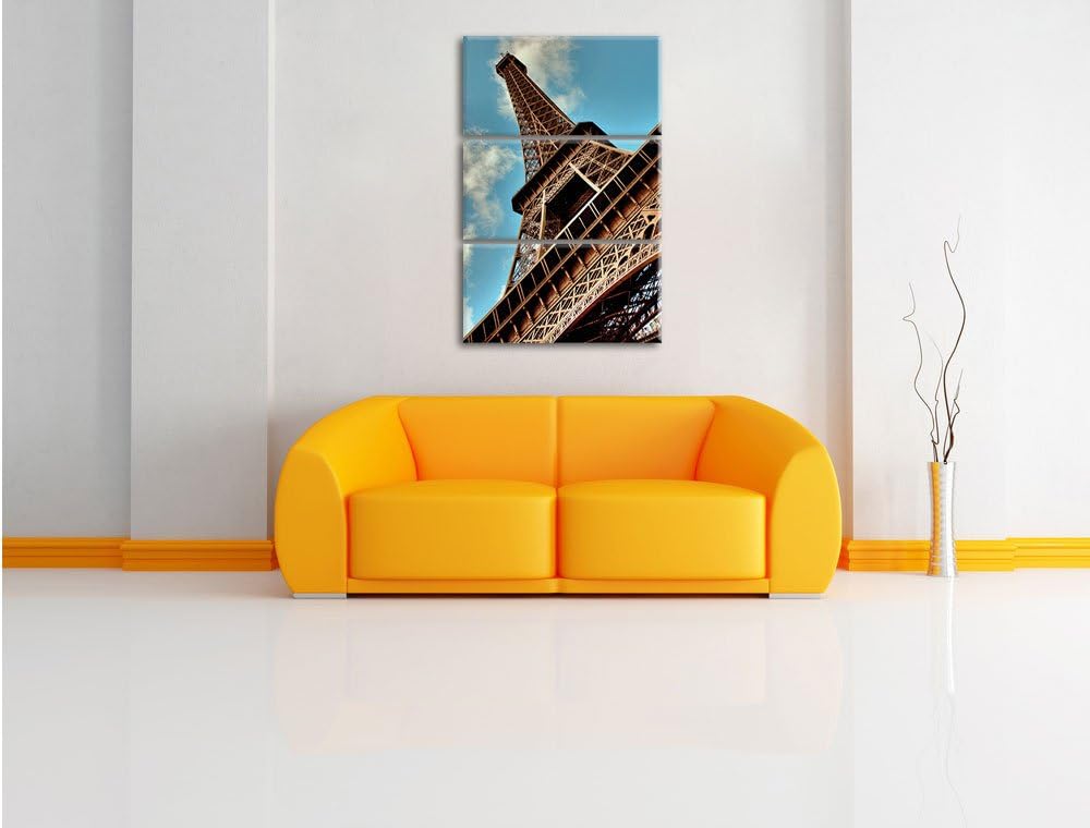 Pixxprint Gigantischer Eifelturm Paris / 3-Teilig/Gesamtmass 120cm Leinwandbild bespannt auf Holzrah