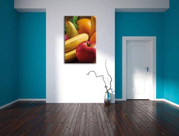 Pixxprint Obst Erdbeeren Kiwi Orangen als Leinwandbild/Grösse: 100x70 / Wandbild/Kunstdruck/fertig b