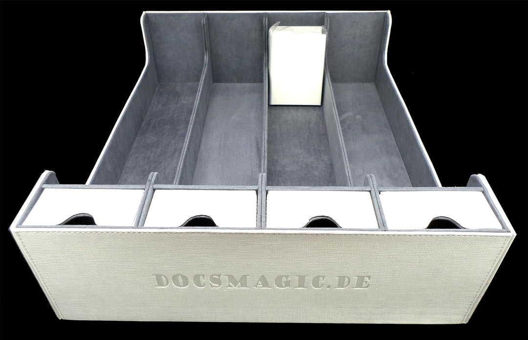 docsmagic.de Premium 4-Row Trading Card Storage Box White + Trays & Divider - MTG PKM YGO - Aufbewah
