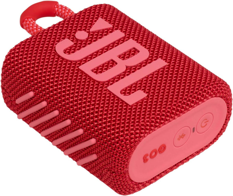 JBL GO 3 kleine Bluetooth Box in Rot – Wasserfester, tragbarer Lautsprecher für unterwegs – Bis zu 5