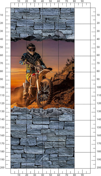 wandmotiv24 Türtapete 3D Extreme Biker- grobe Steinmauer 80 x 200cm (B x H) - Dekorfolie selbstklebe