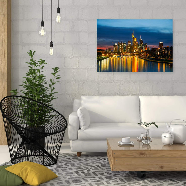 Feeby Leinwandbild Architektur Bild Kunstdruck Stadt Blau 70x50 cm Leinwandbild 70x50 cm Blau_b, Lei
