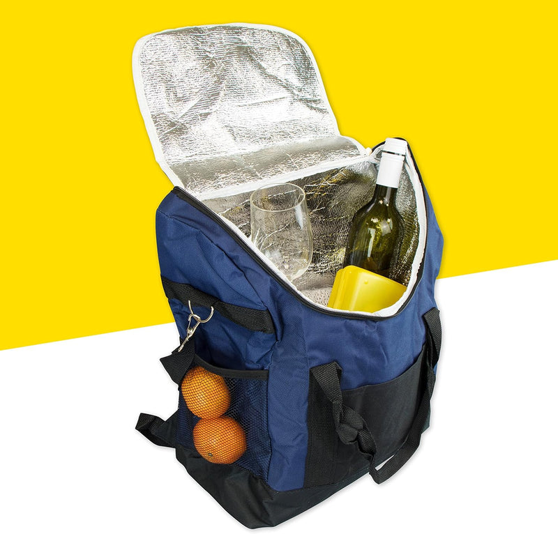Grinscard Picknick Rucksack inklusive Kühlfach - Blau, Volumen 25 Liter - Camping Kühlrucksack mit T