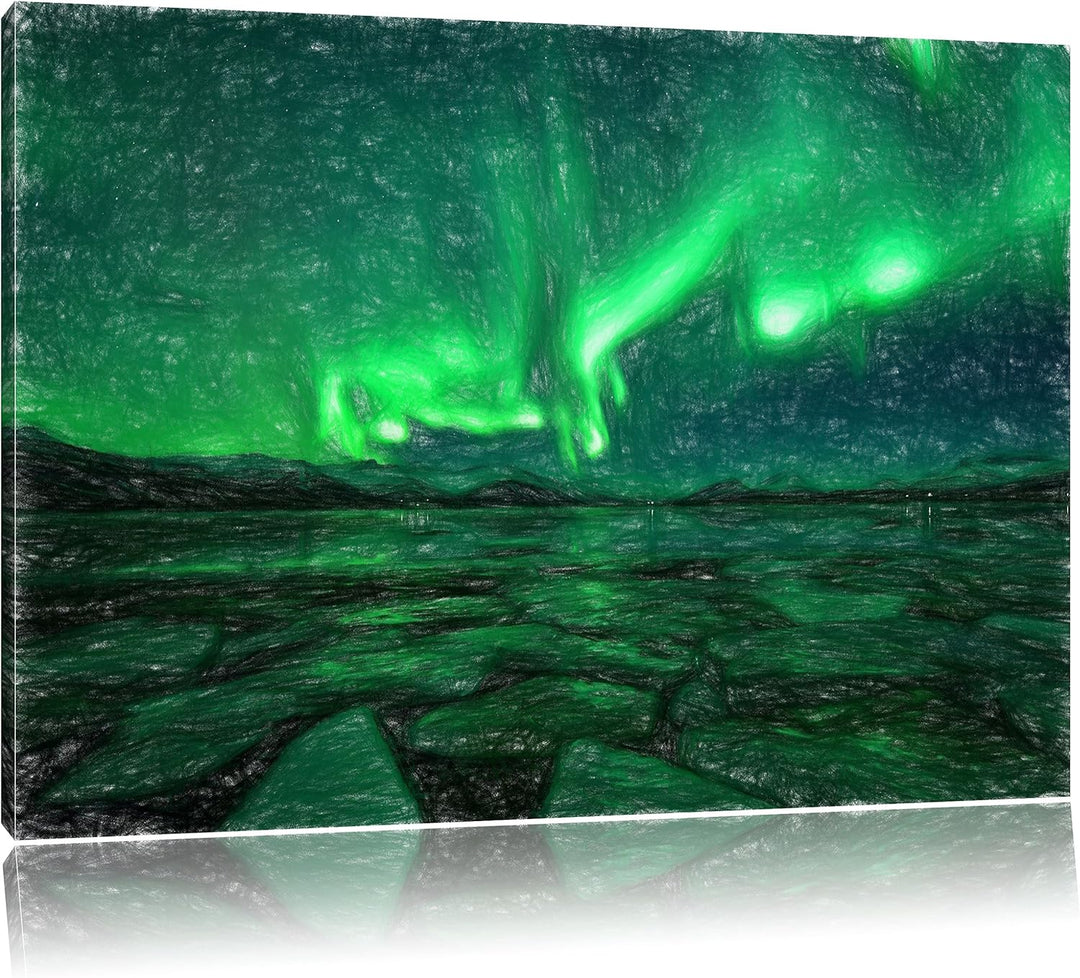 Pixxprint Polarlicht am Himmel als Leinwandbild/Grösse: 100x70 / Wandbild/Kunstdruck/fertig bespannt
