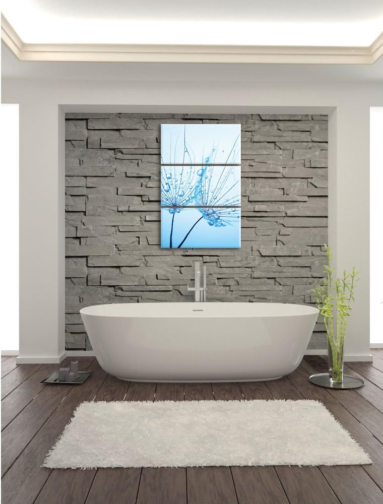 Pixxprint Pusteblumen mit Tautropfen 3-Teiler Leinwandbild 120x80 Bild auf Leinwand