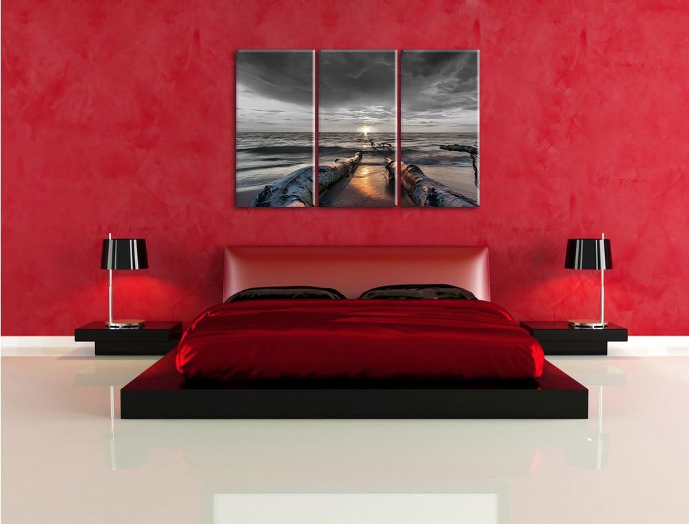 Pixxprint Strand Öl Effekt B&W Detail 3-Teiler Leinwandbild 120x80 Bild auf Leinwand