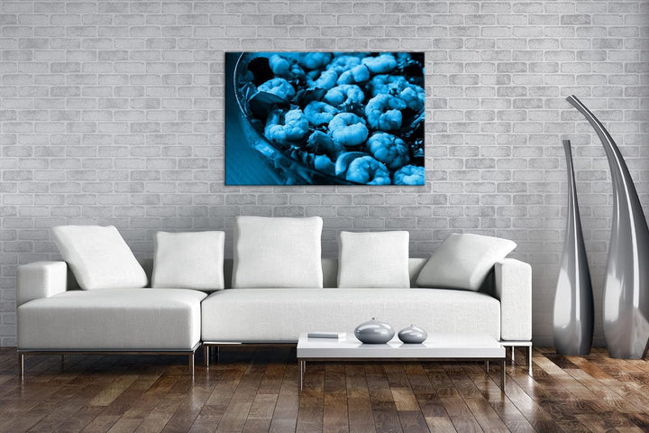 deyoli Garnelen Salat Format 80x60 Effekt: Monocrome Blau als Leinwandbild, Motiv fertig gerahmt auf