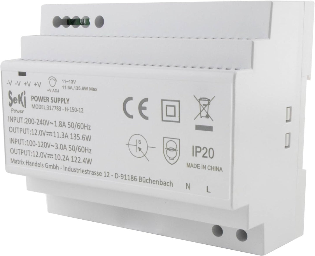 SeKi Hutschienen-Netzteil H-150-12 - 12V - 11,3A - 135W DIN Rail - DIN Schienen Netzteil/Stromversor