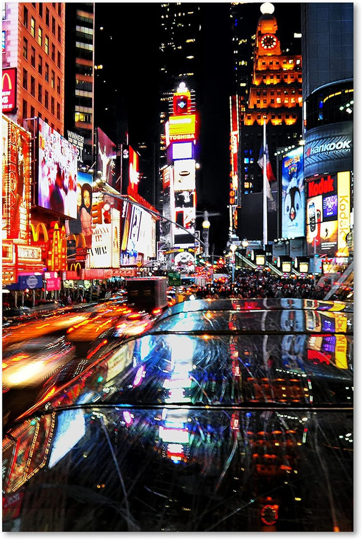 Feeby Vlies Leinwandbild Nacht Times Square New York 60x90 cm Druckbild Wandbild Wanddekoration Deko