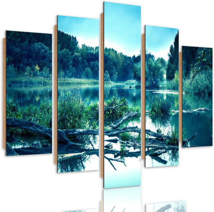 Wandbild Natur 250x120 cm Deco Panel 5 Teilig XXL Kunstdruck Wald See blau Deco Panel XXL 250x120 cm