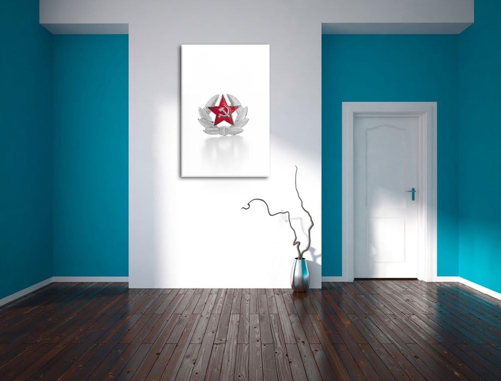 Wappen der UdSSR schwarz/weiss Format: 100x70 auf Leinwand, XXL riesige Bilder fertig gerahmt mit Ke