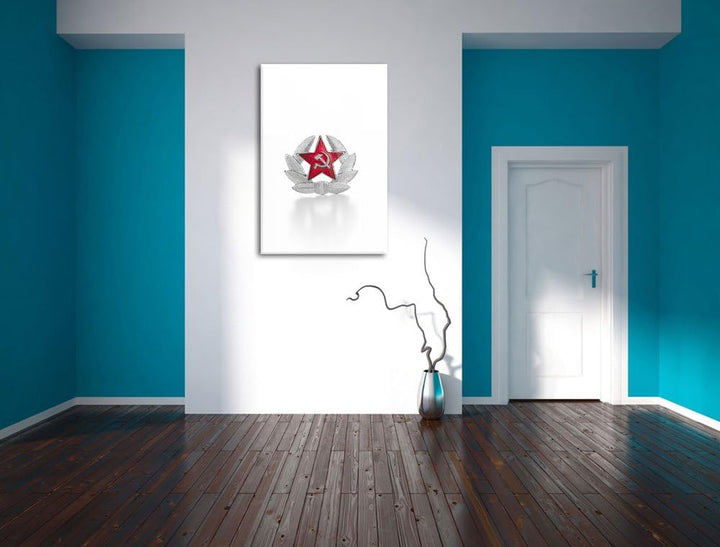 Wappen der UdSSR schwarz/weiss Format: 100x70 auf Leinwand, XXL riesige Bilder fertig gerahmt mit Ke