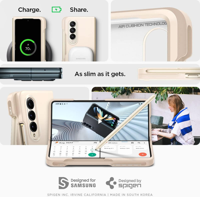 Spigen Thin Fit P Hülle Kompatibel mit Samsung Galaxy Z Fold 4 5G -Pearled Ivory (S Pen Nicht inklus