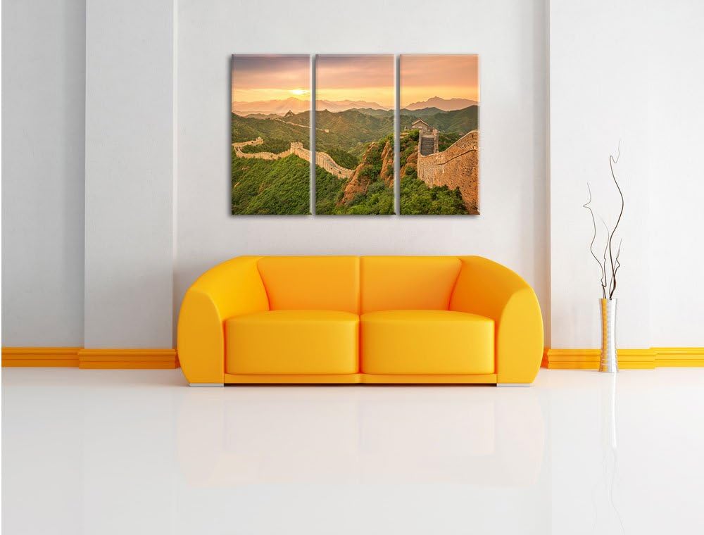Pixxprint Chinesische Mauer 3-Teiler Leinwandbild 120x80 Bild auf Leinwand