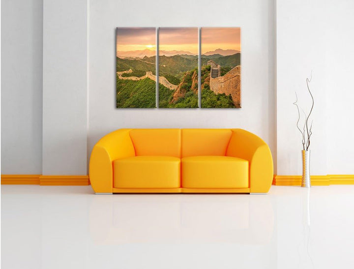 Pixxprint Chinesische Mauer 3-Teiler Leinwandbild 120x80 Bild auf Leinwand