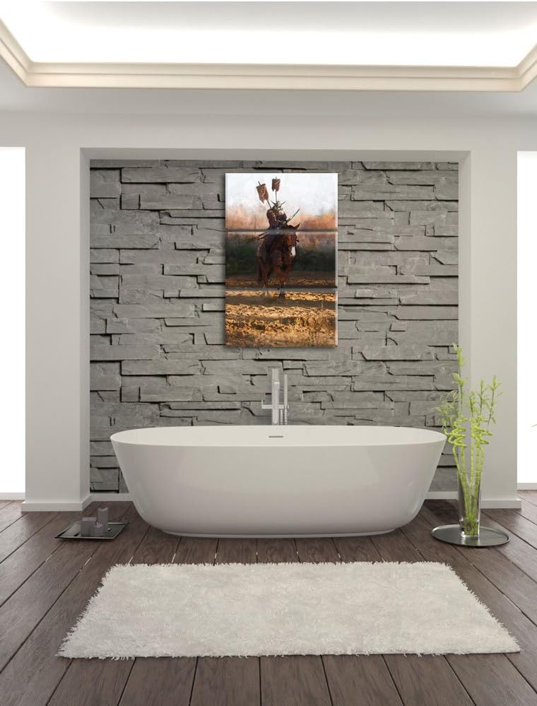Pixxprint Samurai Krieger auf einem Pferd als Leinwandbild/Grösse: 3 Teilig (120x80) / Wandbild/Kuns
