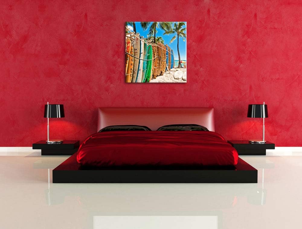 Surfboards am Strand, Format: 70x70 auf Leinwand, XXL riesige Bilder fertig gerahmt mit Keilrahmen,
