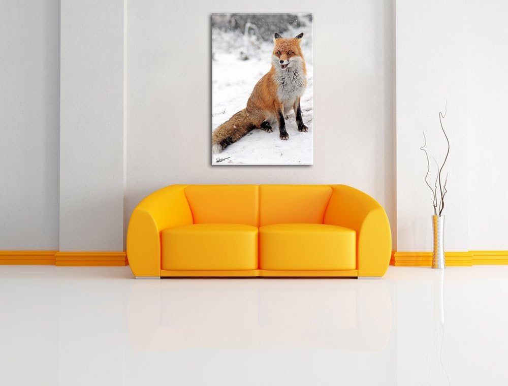 Pixxprint Fuchs im Schnee Format: 100x70 auf Leinwand, XXL riesige Bilder fertig gerahmt mit Keilrah