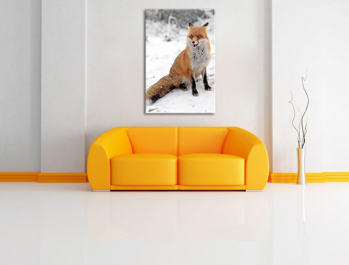 Pixxprint Fuchs im Schnee Format: 100x70 auf Leinwand, XXL riesige Bilder fertig gerahmt mit Keilrah