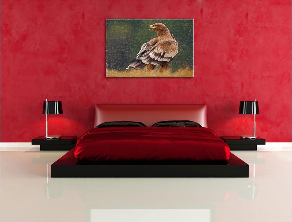 Pixxprint Einsamer Falke mit braunem Gefieder Kunst Buntstift Effekt, Format: 100x70 auf Leinwand, X