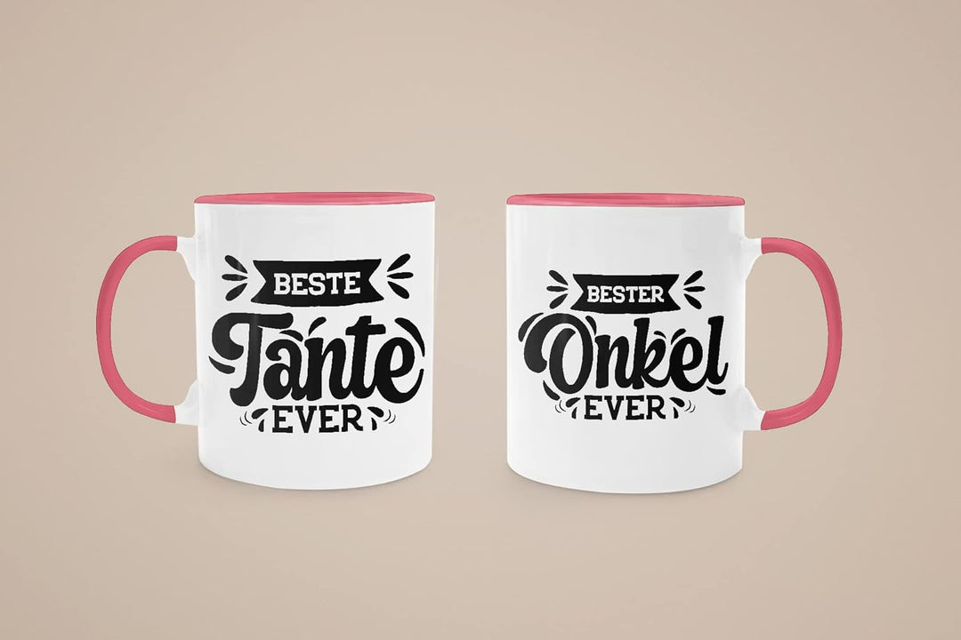 Trendation - Tante und Onkel Geschenk Tasse Set Kaffeetassen Geschenke Weihnachten (Rosa), Rosa