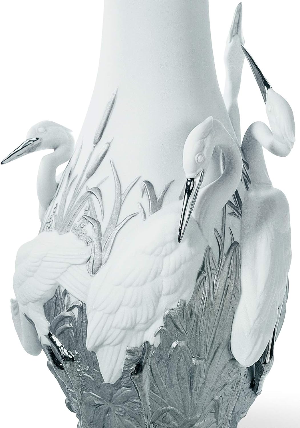 LLADRÓ Vase Königsreiher. Silber. Vase. Porzellan.