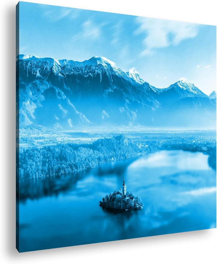 deyoli Bergsee in Slowenien Format: 40x40 Effekt: Monocrome Blau als Leinwand, Motiv fertig gerahmt