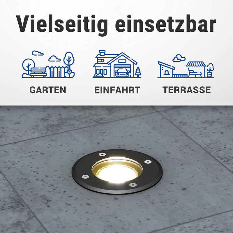 lambado® LED Bodenstrahler für Aussen in Schwarz - Wasserdicht & Befahrbar inkl. 5W GU10 Strahler ne