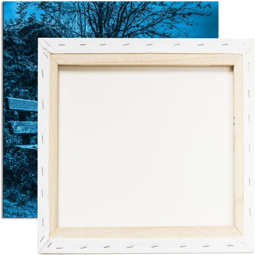 deyoli einsame Bank am Waldrand Format: 70x70 Effekt: Monocrome Blau als Leinwandbild, Motiv fertig