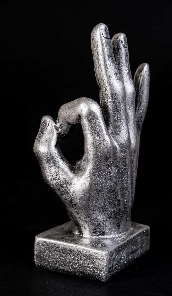 IDYL Moderne Skulptur Figur Resin Finger o.k. | silberfb. | Masse: 9x6x16,5 cm | Material: Polyresin