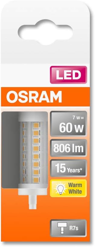 OSRAM LED Stablampe mit R7s Sockel, LED-Röhre mit 7 W-Glühbirne, Ersatz für 60W-Glühbirne, Warmweiss