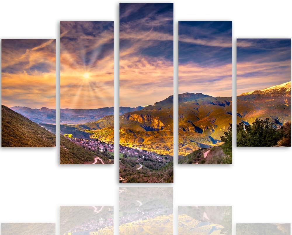 Feeby Wanddeko XXL Landschaft Leinwandbild 5 Teilig Himmel Sonne Wolken bunt 100x70 cm Leinwandbild