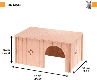 Ferplast Kaninchenhaus SIN MAXI, Widderkaninchen, FSC-Holz, Fronteingang, Luftlöcher 52 x 31 x h 26