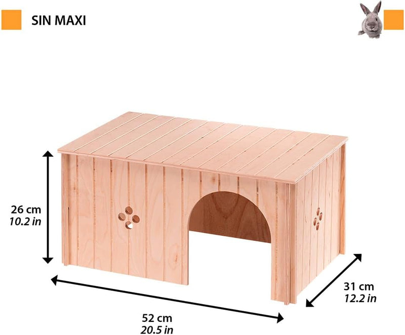 Ferplast Kaninchenhaus SIN MAXI, Widderkaninchen, FSC-Holz, Fronteingang, Luftlöcher 52 x 31 x h 26