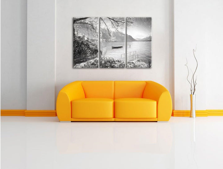 Pixxprint Genfer See im Sonnenschein Kunst / 3-Teilig/Gesamtmass 120cm Leinwandbild bespannt auf Hol