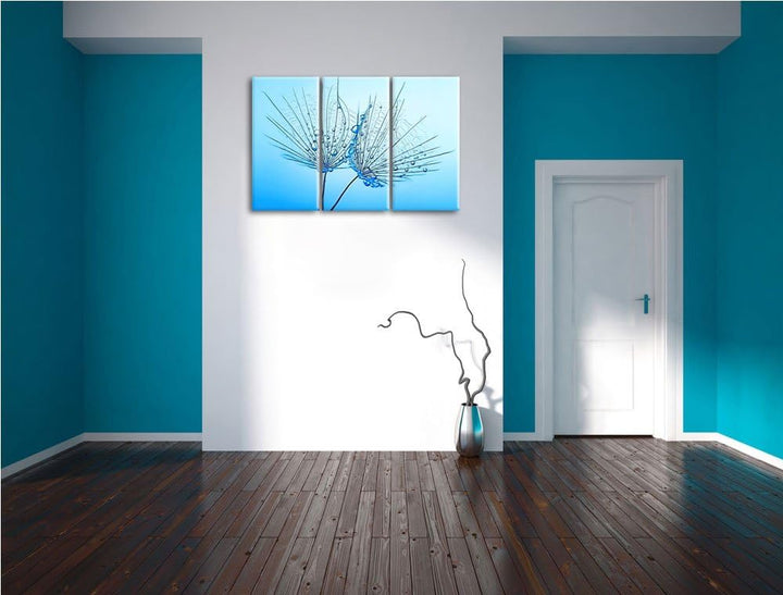 Pusteblumen mit Tautropfen Spezial 3-Teiler Leinwandbild 120x80 Bild auf Leinwand, XXL riesige Bilde