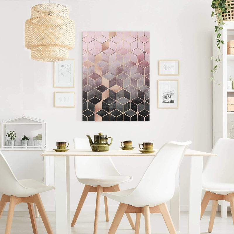 Leinwandbild Rosa Grau goldene Geometrie Bild auf Leinwand 100x75 cm 100cm x 75cm, 100cm x 75cm