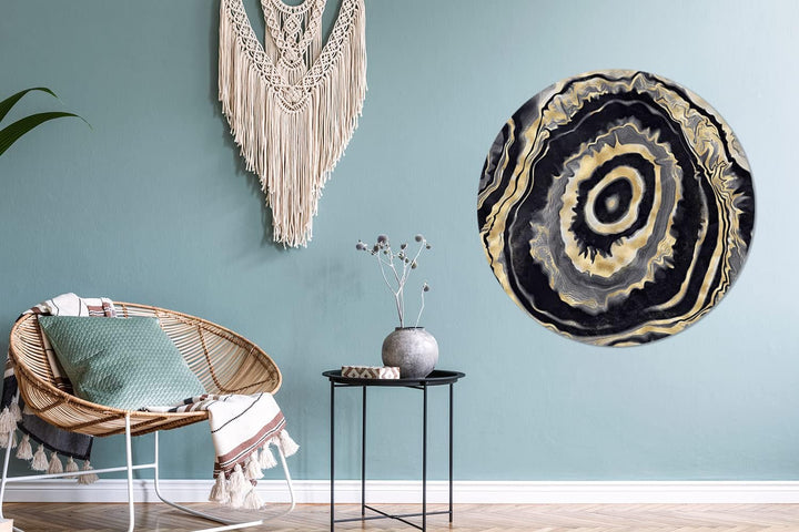 Wandbild Rund Wanddeko Deko Wohnzimmer Bilder 90x90 cm Achat - Gold - Geodestin - Marmor, 90x90 cm