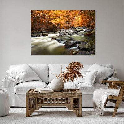 Bilder auf Leinwand 100x70cm Leinwandbild Stream Herbst Forrest Berg Gross Wanddeko Bild Schlafzimme