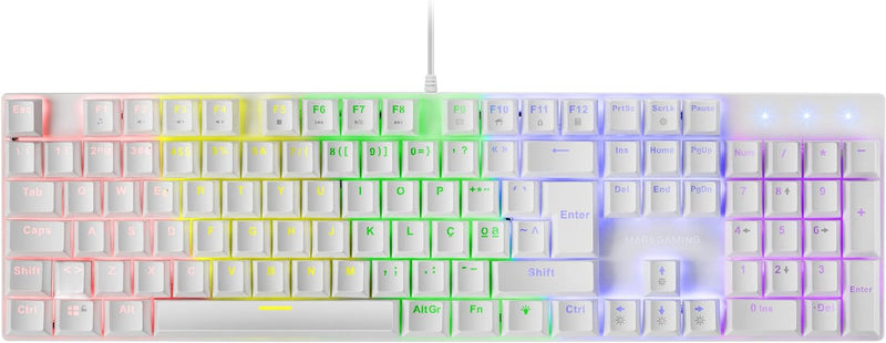 Mars Gaming MK422 Weiss, Mechanische Gaming Tastatur RGB, Antighosting, Mechanischer Switch Braun, P