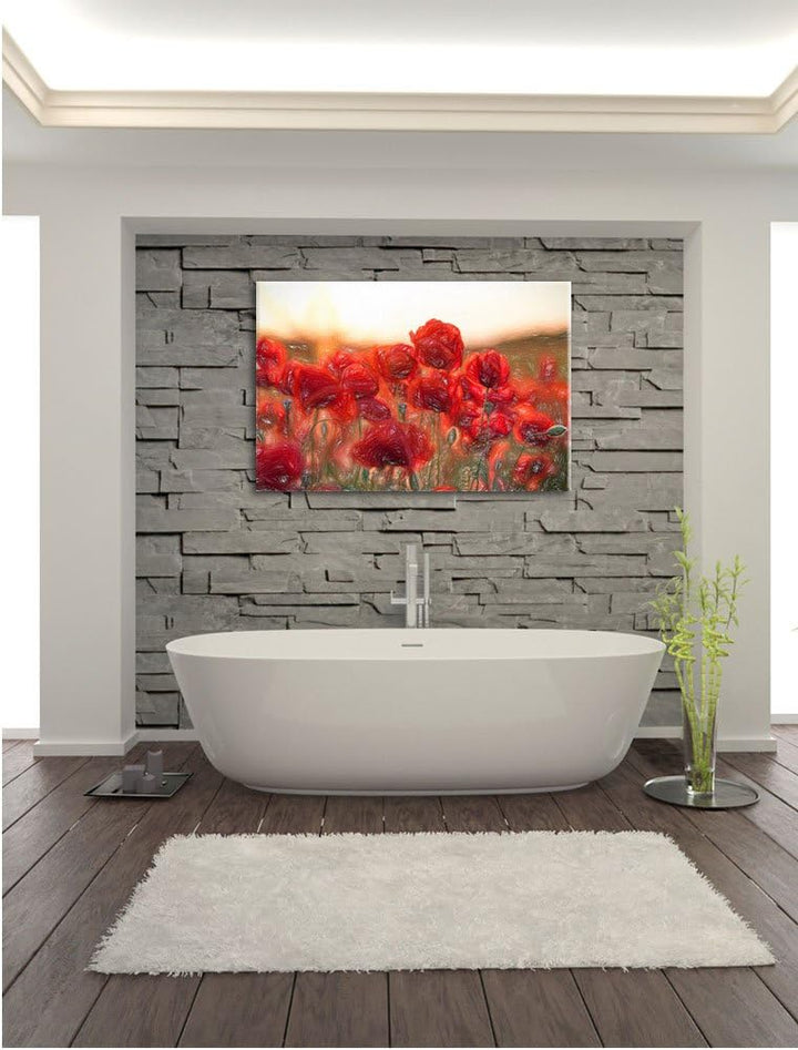 Pixxprint Feuriger Mohn Kunst Buntstift Effekt, Format: 100x70 auf Leinwand, 100x70