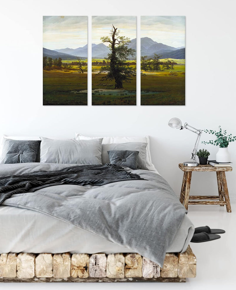 Caspar David Friedrich - Der einsame Baum als Leinwandbild 3 teilig / Grösse: 120x80 cm / Wandbild /