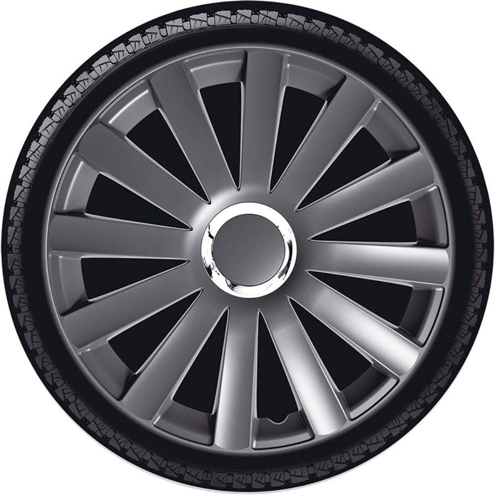 AUTO-STYLE Satz Radzierblenden Spyder 16-Zoll Gun-Metal + Chrom Ringe 16-inch Gun-Metal + Chrom Ring