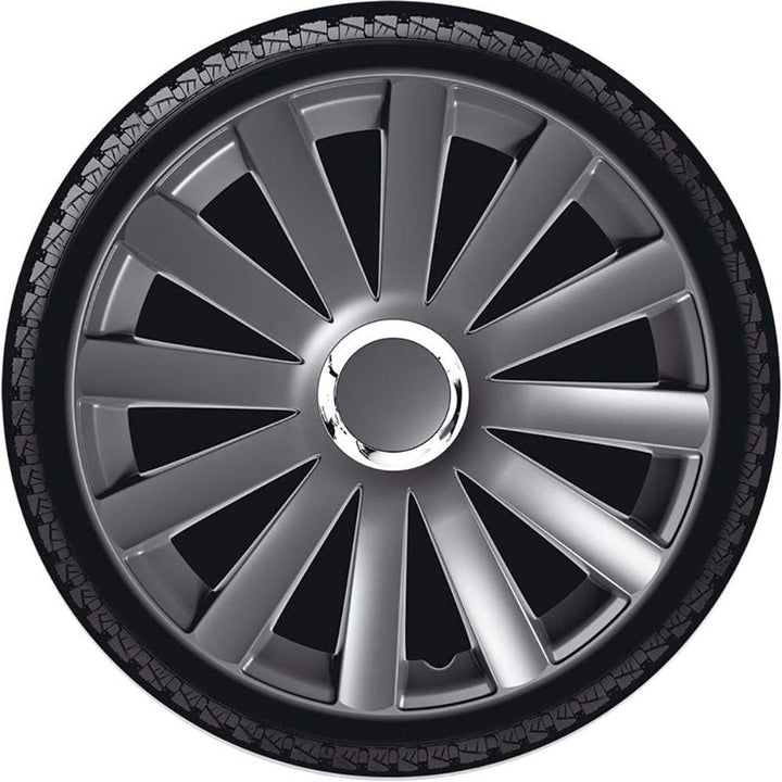 AUTO-STYLE Satz Radzierblenden Spyder 16-Zoll Gun-Metal + Chrom Ringe 16-inch Gun-Metal + Chrom Ring